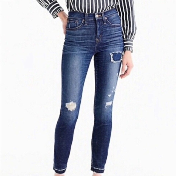 J. Crew “lookout high rise” distressed/ patch skinny jeans ❤️ 30 TALL - Picture 1 of 6